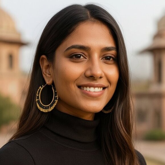 Indian Artisan Beaded Boho Chic Stylish Handmade Statement Hoop Earrings - Picture 3 of 13